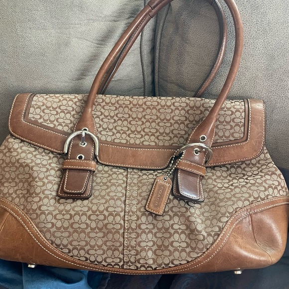 Genuine Coach handbag Signature Collection 7080 Flap Khaki - Picture 1 of 7